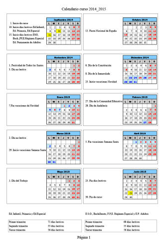 Calendario Escolar provisional 2014-15
